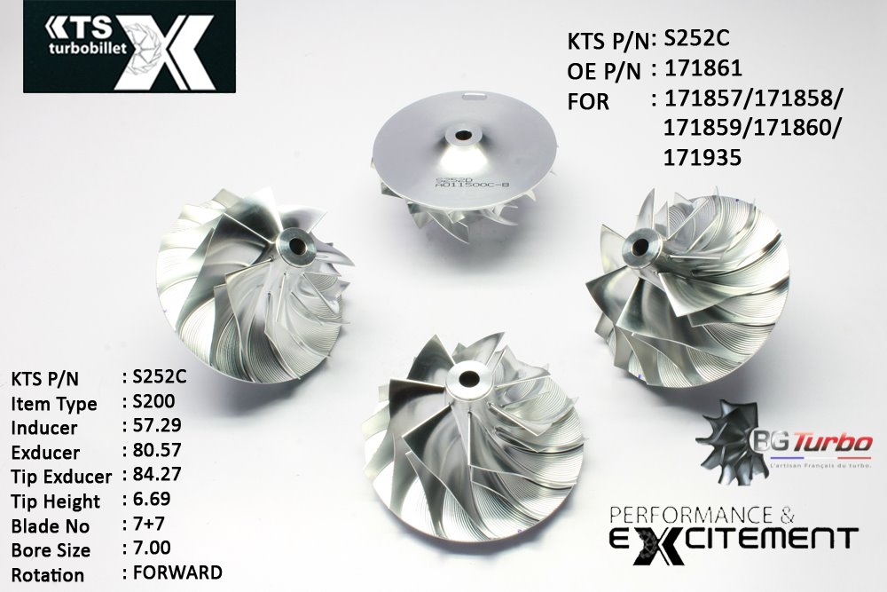 Turbo ROUE FORGÉE MFS PERFORMANCE - 7+7 PALES - INDUCER : 57,29 - EXDUCER : 80,57 - TYPE : S200ANGLE : 60° - ROTATION : Forward - SUPER BACK : 5,78 - BORE SIZE : 7
